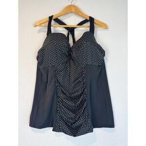 Lane Bryant Fitted Underwire Tankini Top 44D Black‎ White Polka Dots